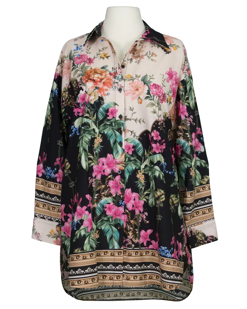 Longbluse mit floralem Print in  schwarz von Blu Royal (Bild 1)