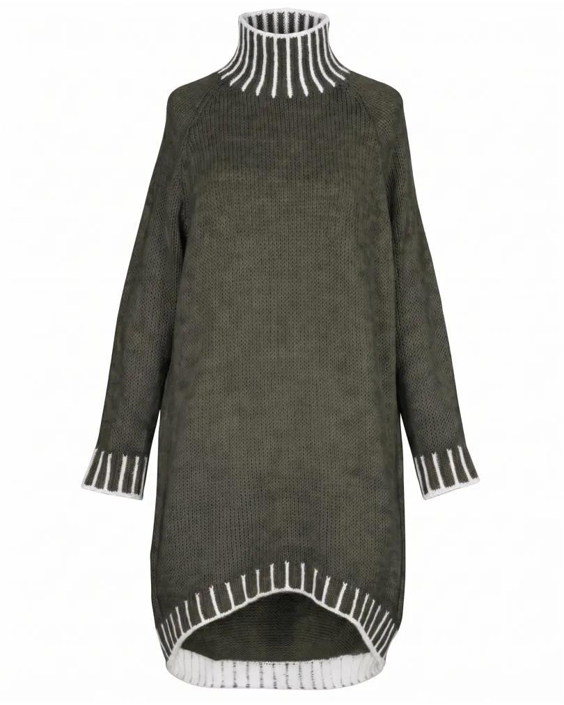 Longpullover mit Kontrastdetails in  oliv von Made in Italy (Bild 1)