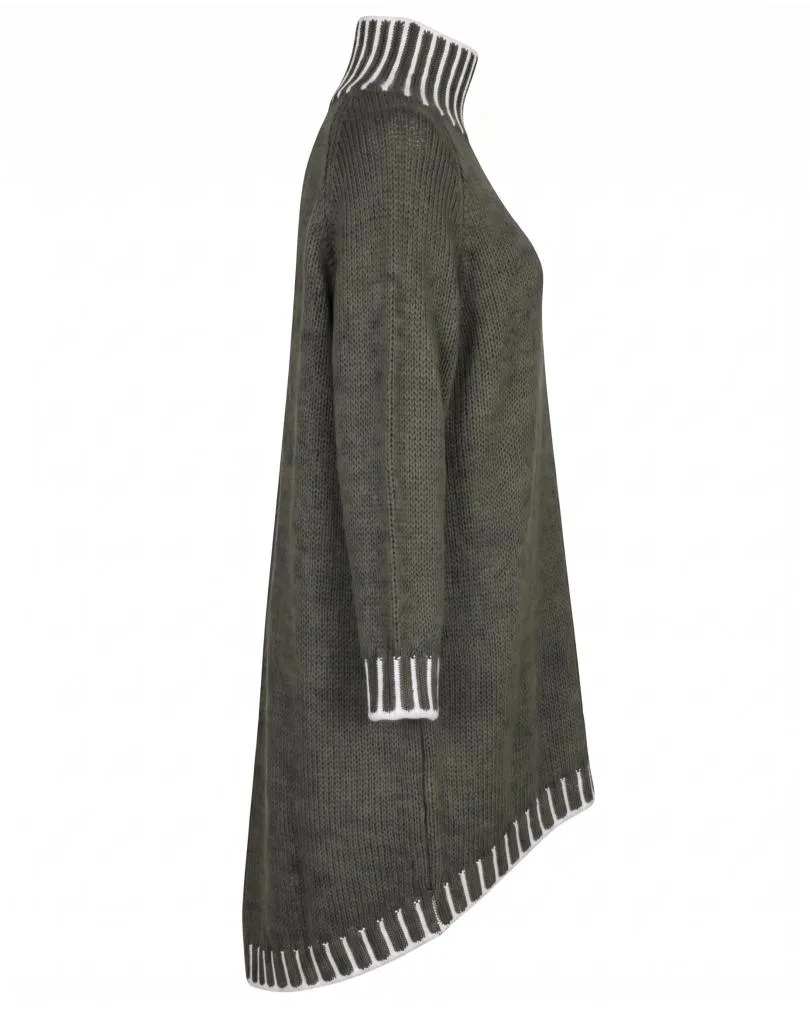 Longpullover mit Kontrastdetails in  oliv von Made in Italy (Bild 2)