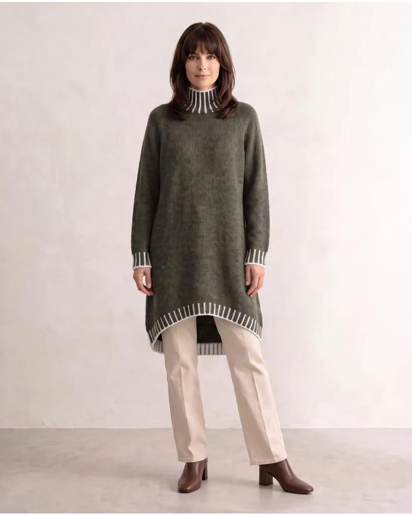 Longpullover mit Kontrastdetails in  oliv von Made in Italy (Bild 3)