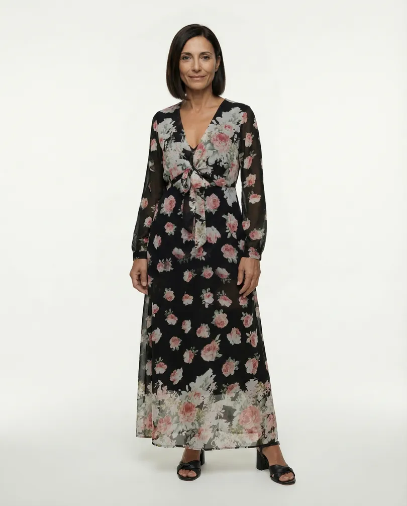 Maxi Chiffon Kleid in  schwarz von Love Riche (Bild 3)