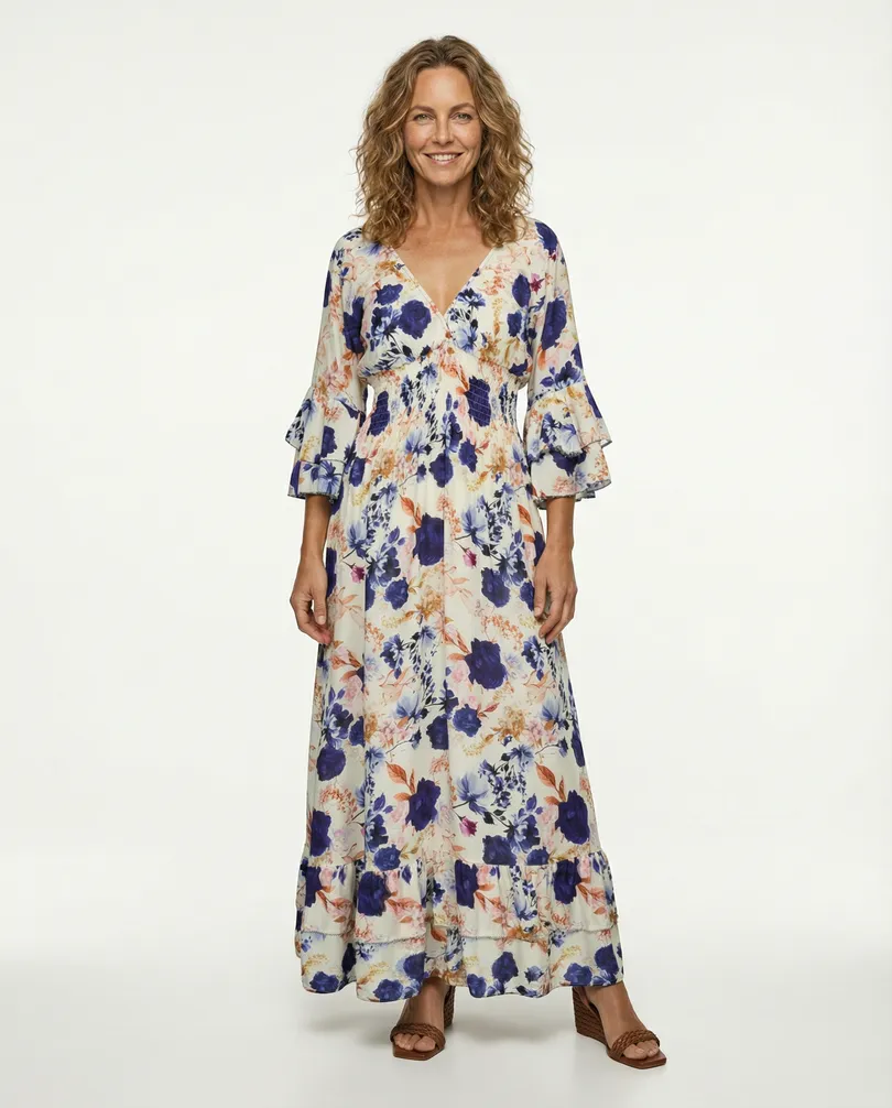 Maxikleid mit Blumen in  blau von H. Trend (Bild 3)