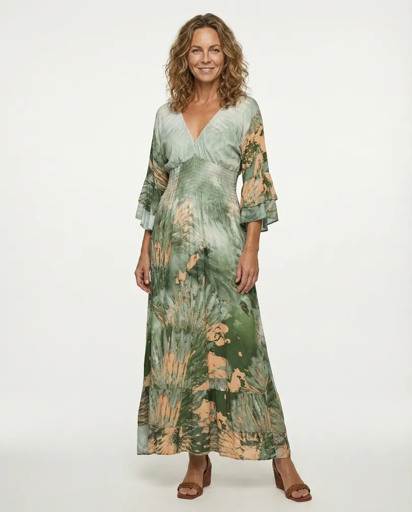 Maxikleid mit Print in  khaki von H. Trend (Bild 3)