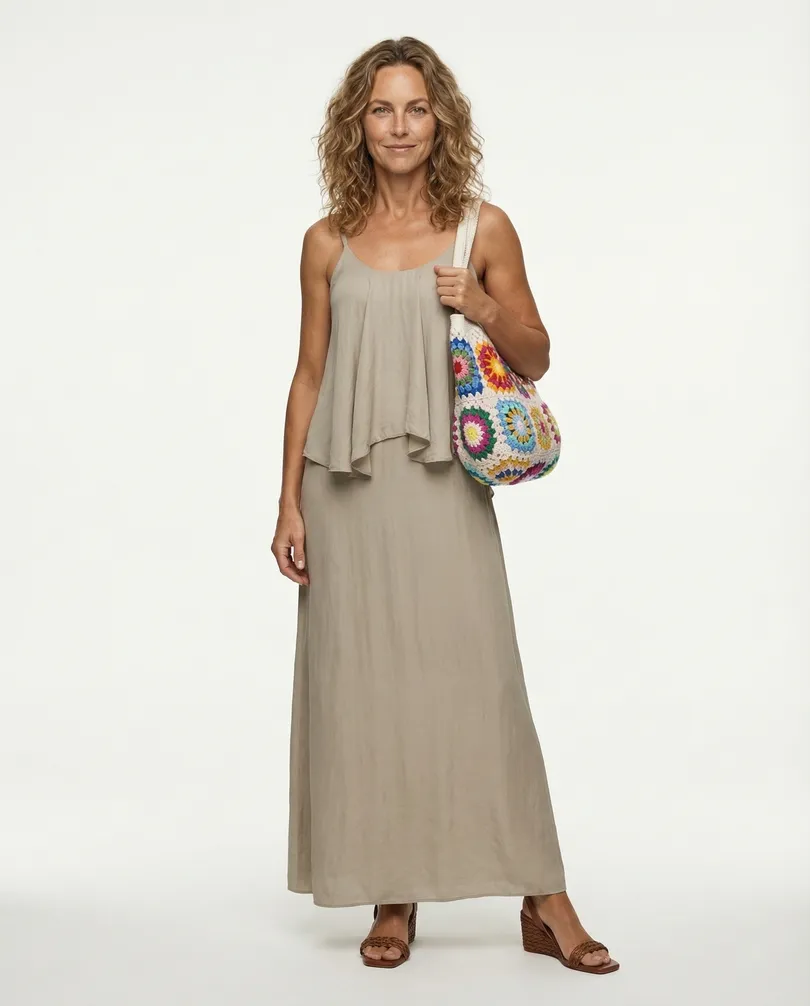 Maxikleid mit Seide in  taupe von H. Trend (Bild 3)
