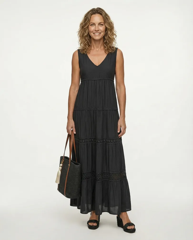 Maxikleid mit Seide 2tlg. in  schwarz von Made in Italy (Bild 3)