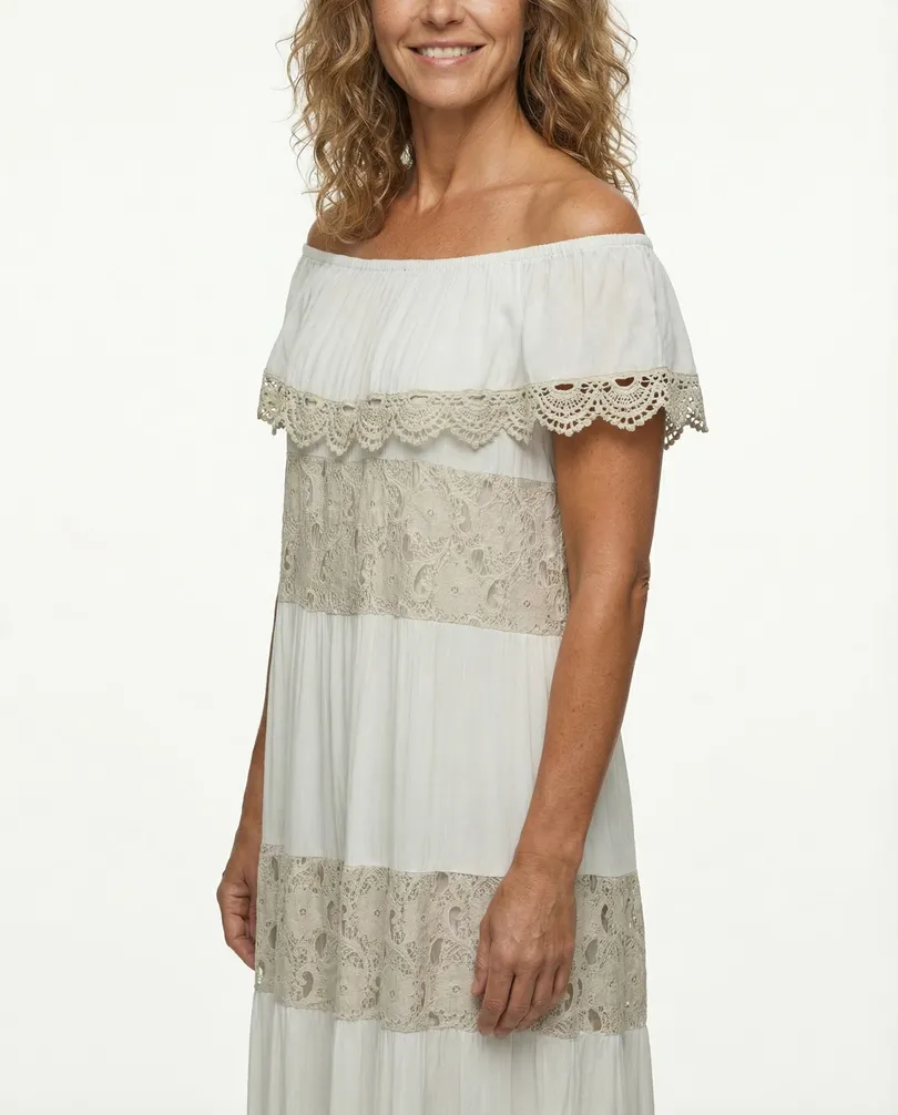 Maxikleid mit Spitze in  beige von Made in Italy (Bild 5)