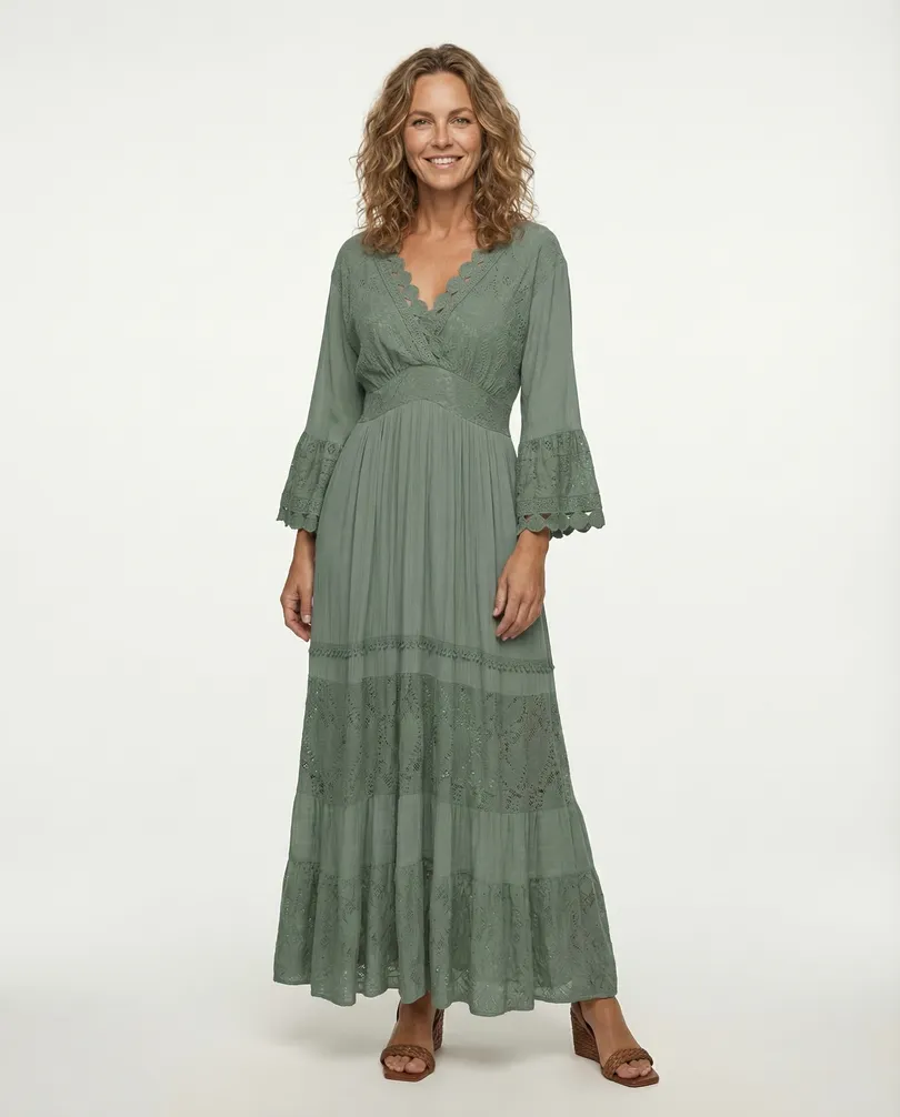 Maxikleid mit Spitze in  oliv von Made in Italy (Bild 3)