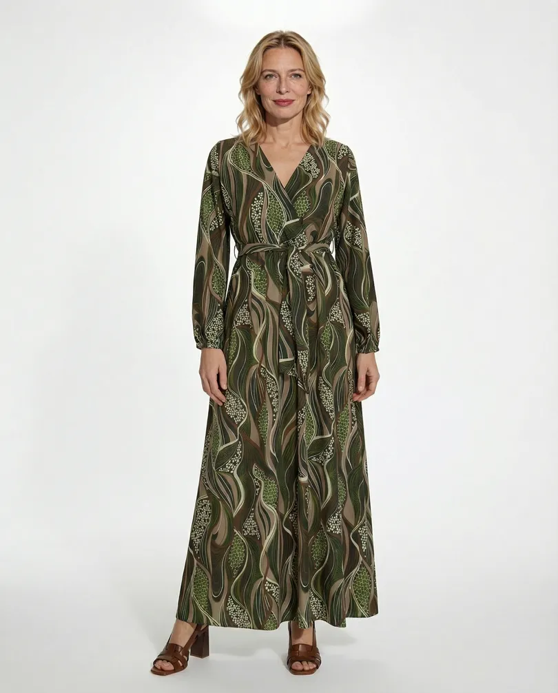 Maxikleid Wickeloptik in  oliv von Made in Italy (Bild 2)