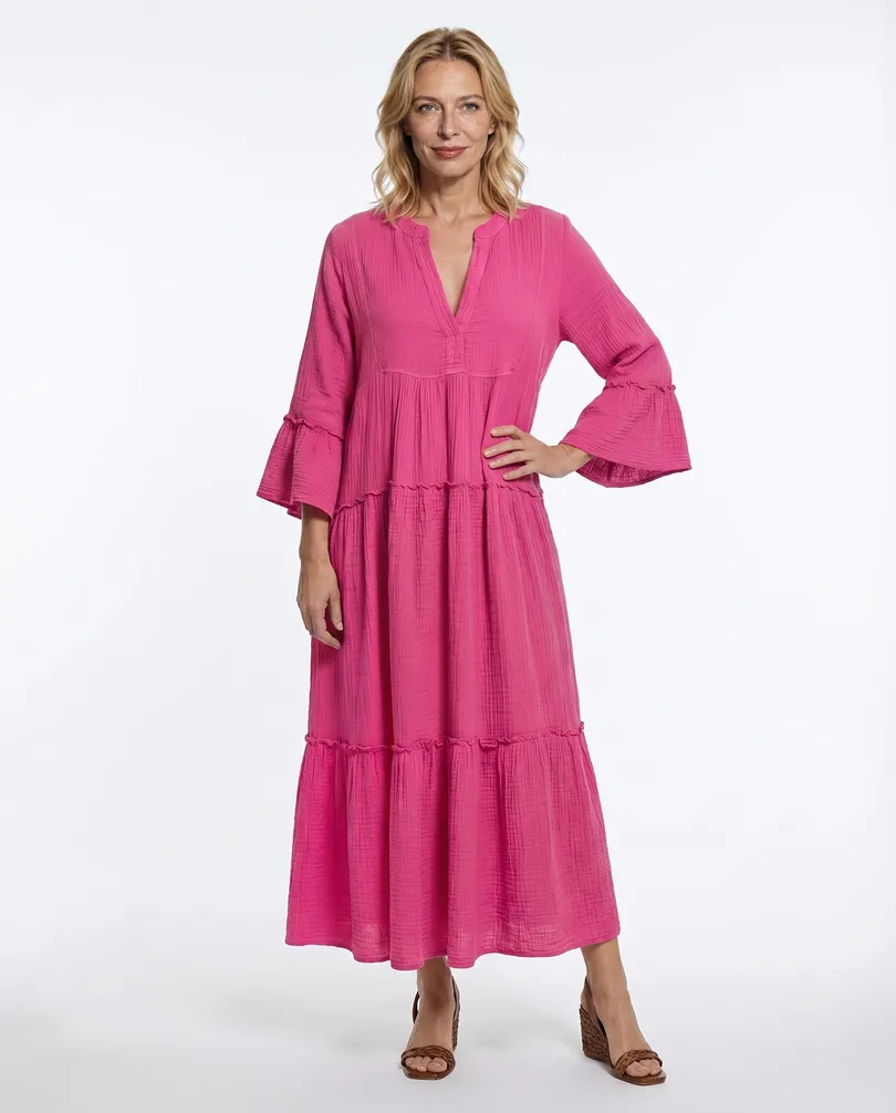 Musselin Maxikleid in  pink von Made in Italy (Bild 3)