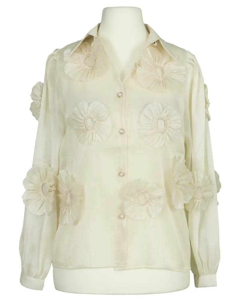 Organza Bluse mit Blumen in beige von Timiami