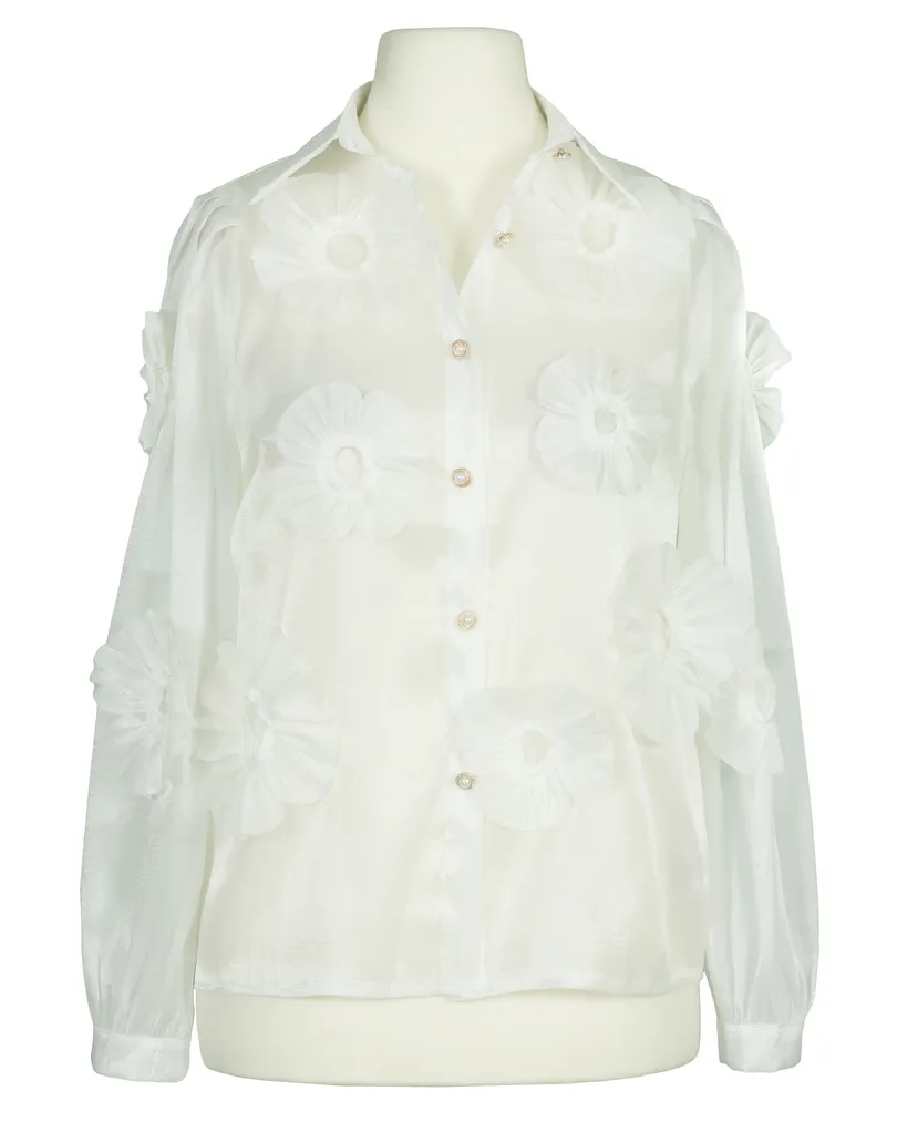 Organza Bluse mit Blumen in wei� von Timiami