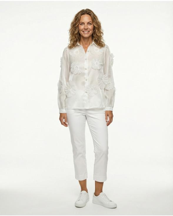 Organza Bluse mit Blumen in weiss von Timiami