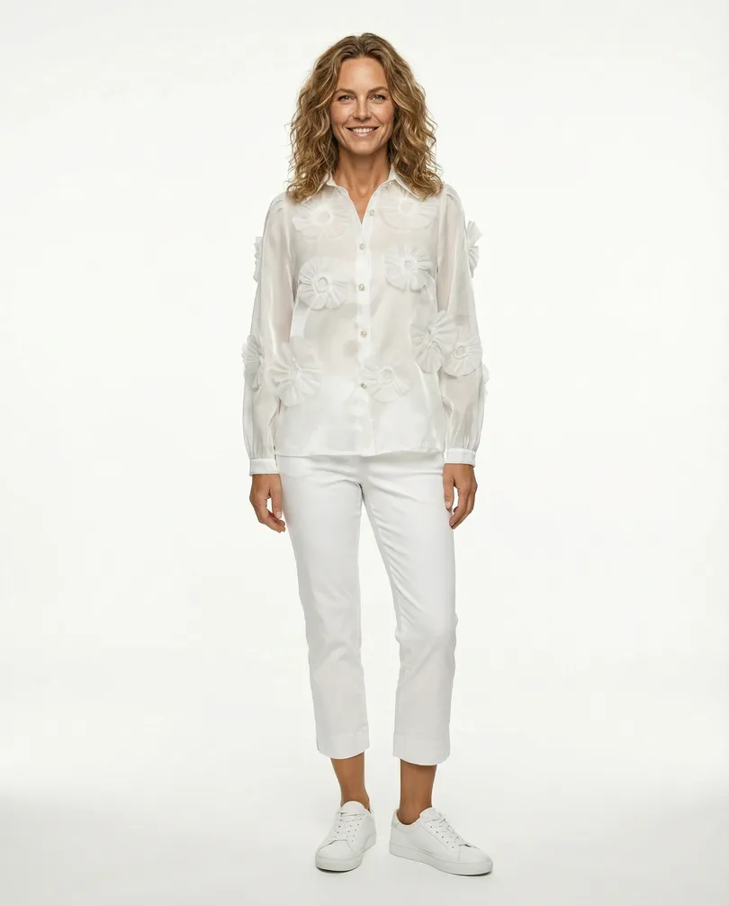 Organza Bluse mit Blumen in  wei� von Timiami (Bild 3)