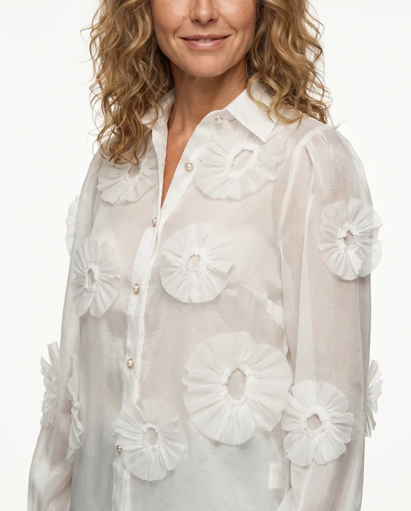 Organza Bluse mit Blumen in  wei� von Timiami (Bild 4)
