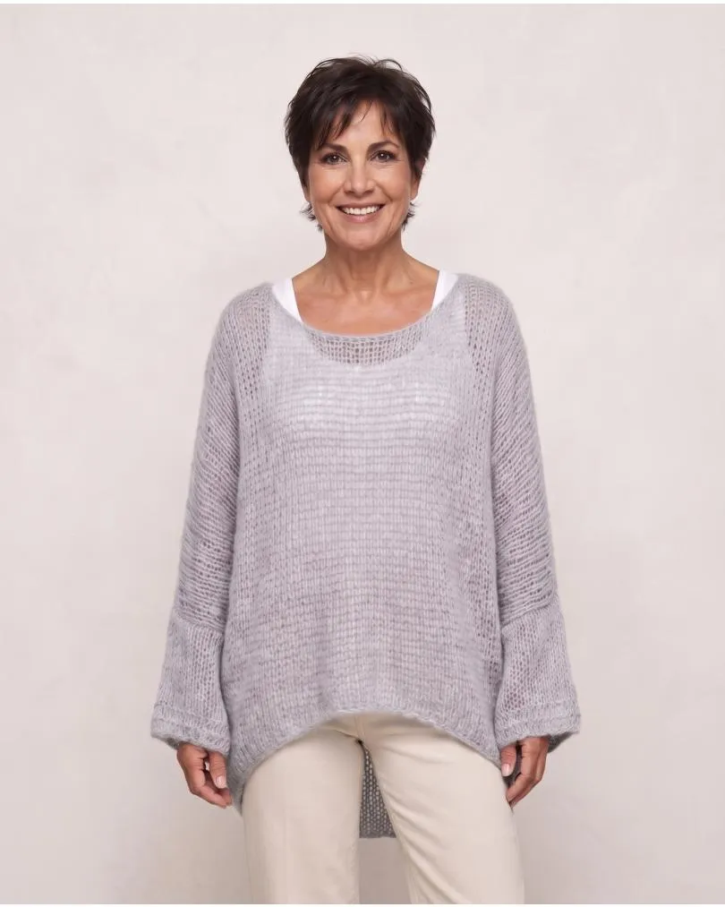 Oversize Pullover Grobstrick in  hellgrau von New Collection (Bild 6)