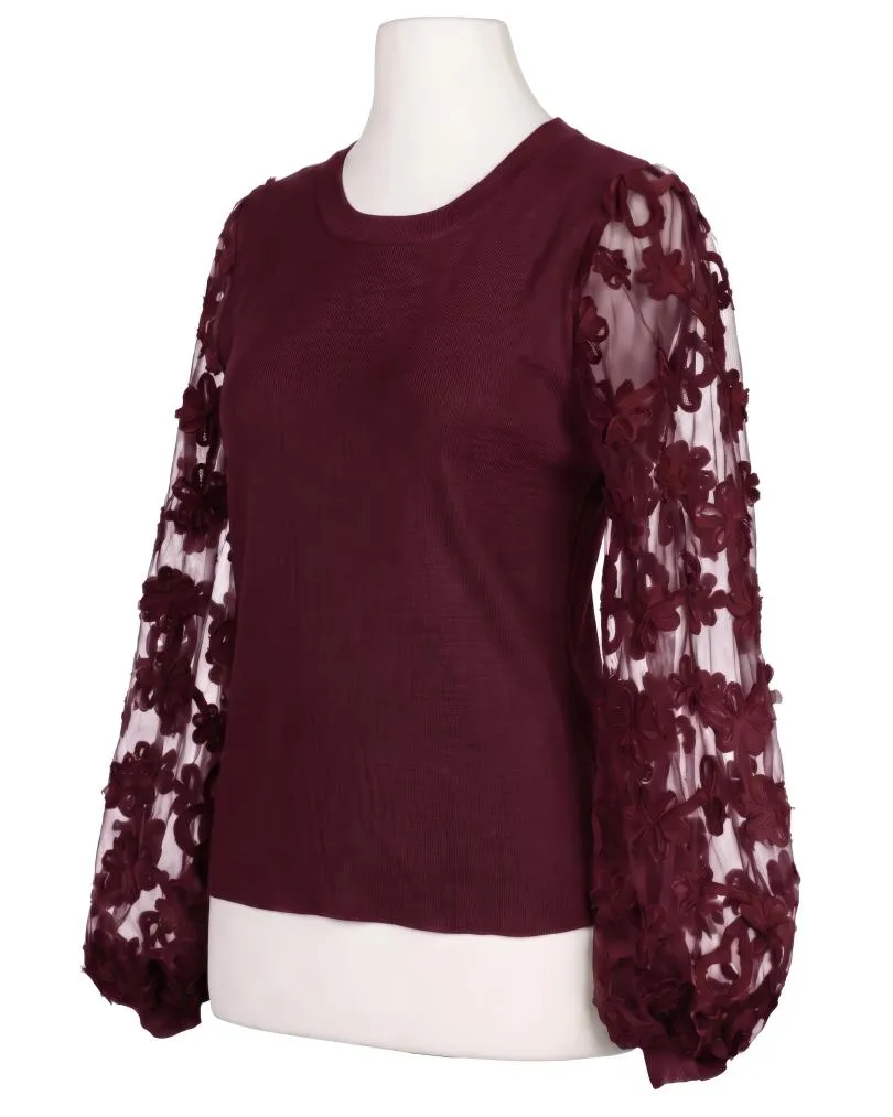 Pullover mit Bl�ten�rmeln in  aubergine von Clara (Bild 2)
