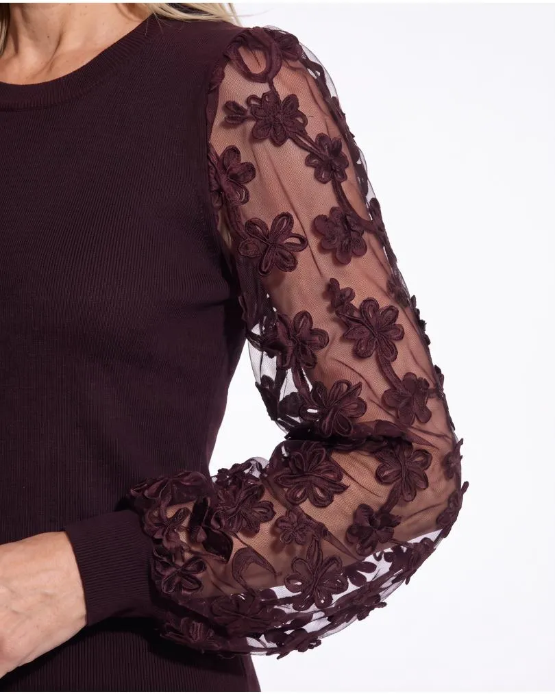 Pullover mit Bl�ten�rmeln in  aubergine von Clara (Bild 6)