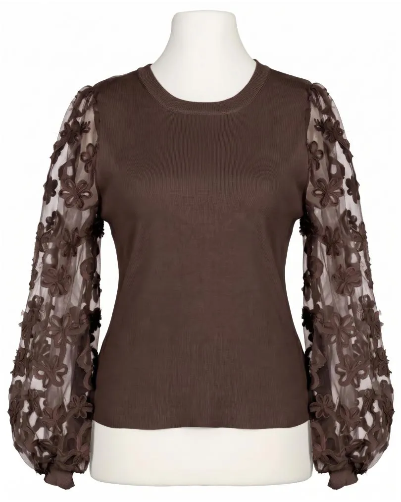 Pullover mit Bl�ten�rmeln in  braun von Clara (Bild 1)