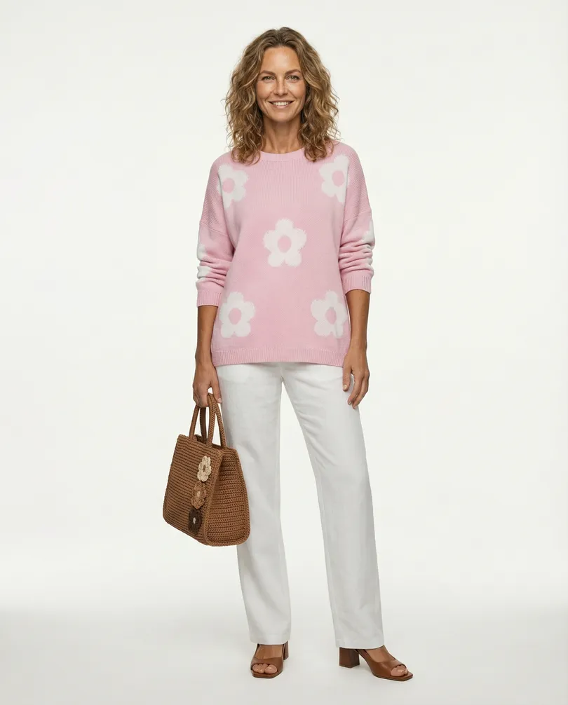 Pullover mit Blumen in  rosa von Made in Italy (Bild 3)