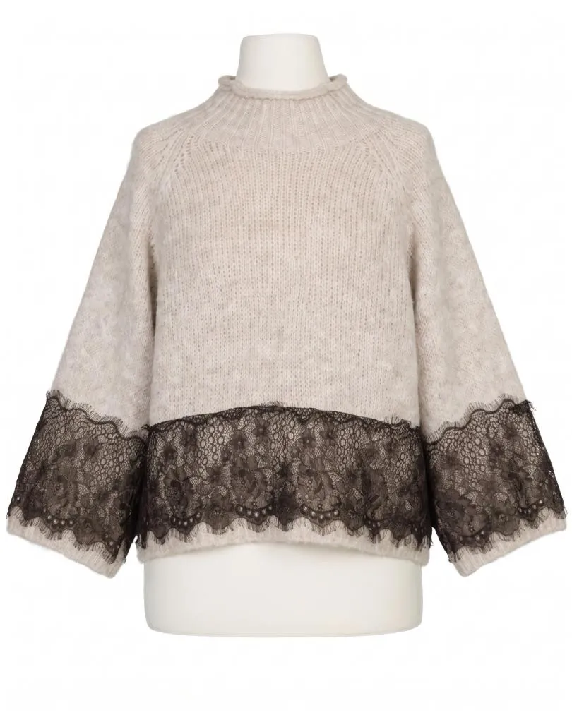 Pullover mit Spitze in  beige von Made in Italy (Bild 1)