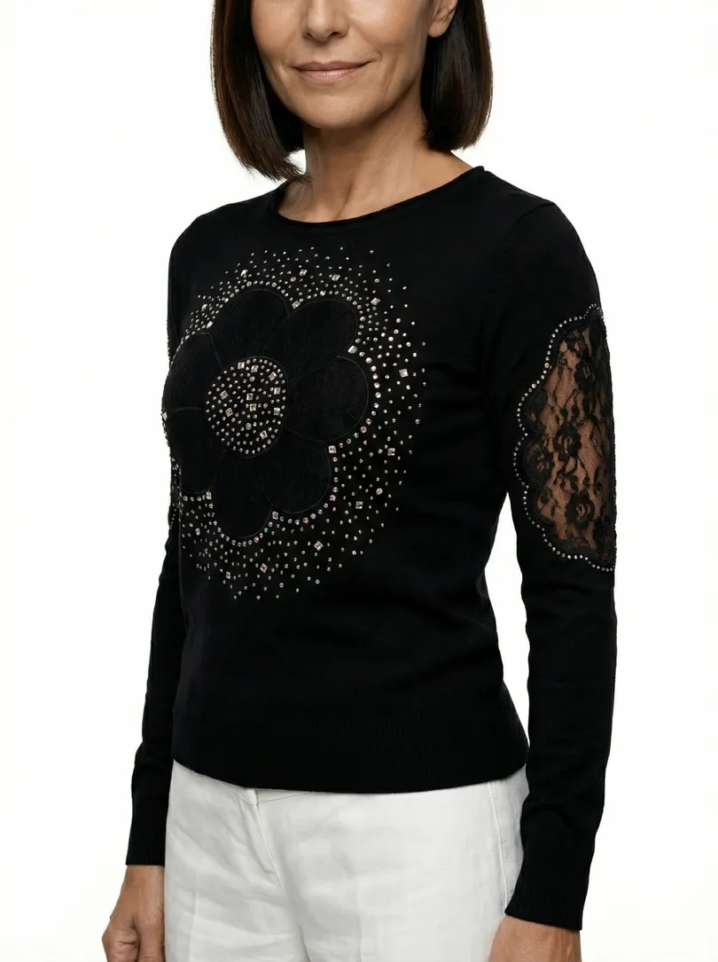 Pullover mit Spitze in  schwarz von Memory & Co (Bild 4)