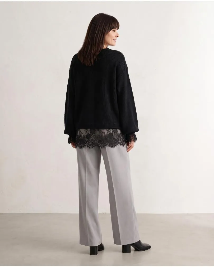 Pullover mit Spitzenshirt 2-tlg. in  schwarz von Italian Design (Bild 4)