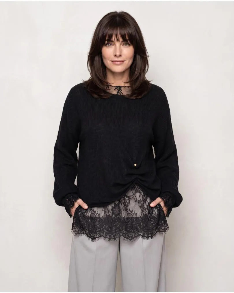 Pullover mit Spitzenshirt 2-tlg. in  schwarz von Italian Design (Bild 6)