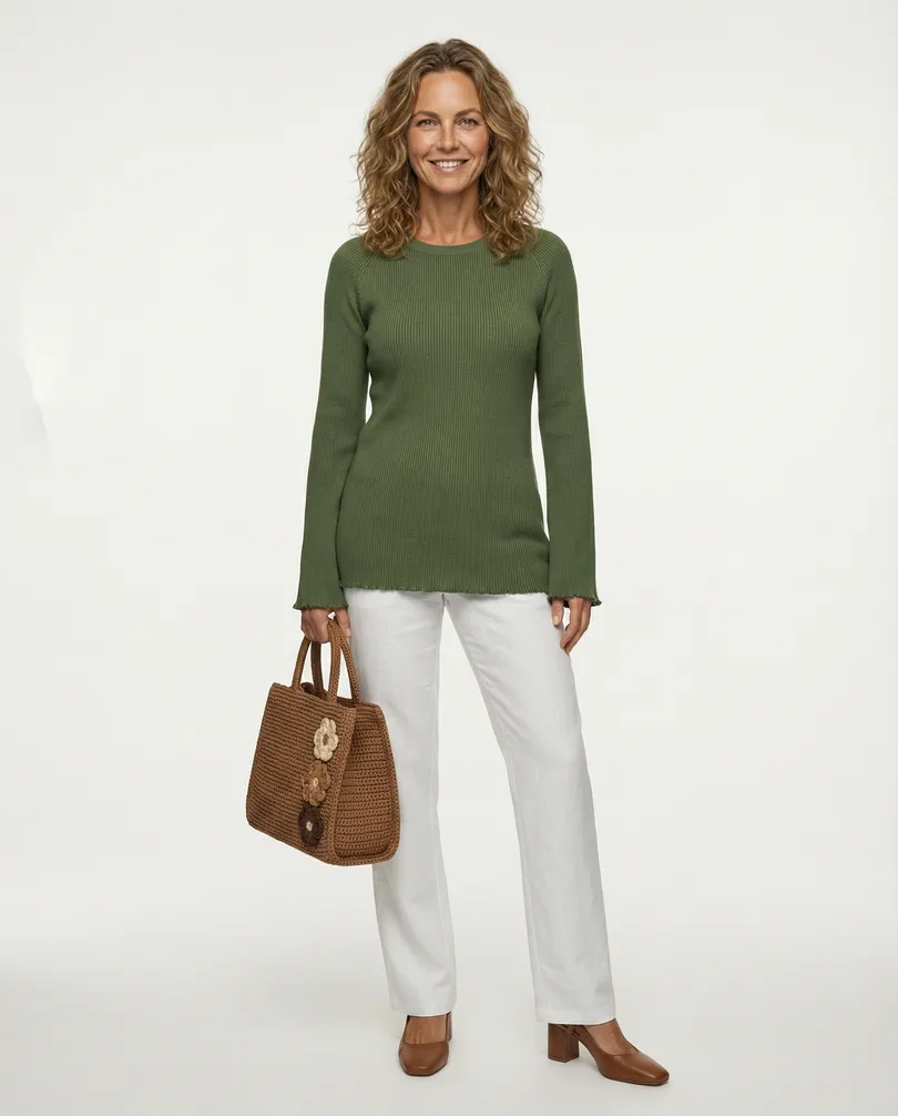 Pullover Rippstrick in  khaki von Made in Italy (Bild 3)