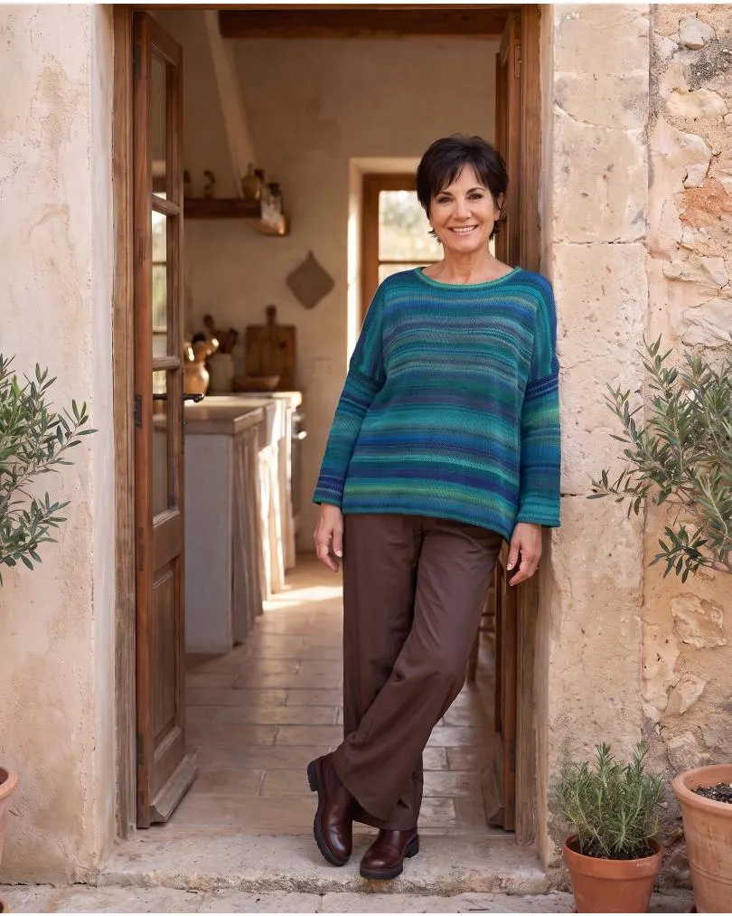 Pullover Streifenmuster in  petrol-blau von Made in Italy (Bild 5)