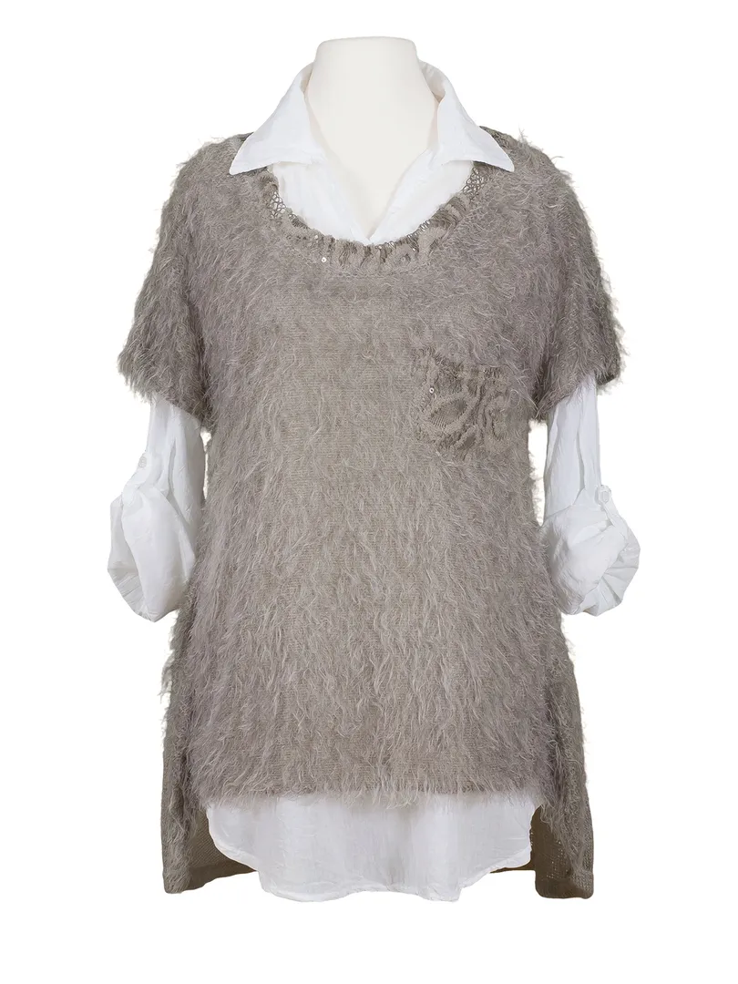 Pullover mit Spitze 2-tlg. in  taupe von Spaziodonna (Bild 1)