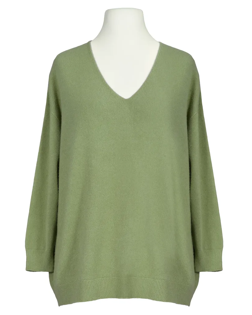 Pullover V-Ausschnitt in oliv von Made in Italy
