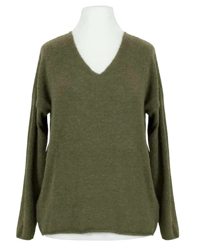 Pullover V-Ausschnitt in  oliv von Italia Moda (Bild 1)