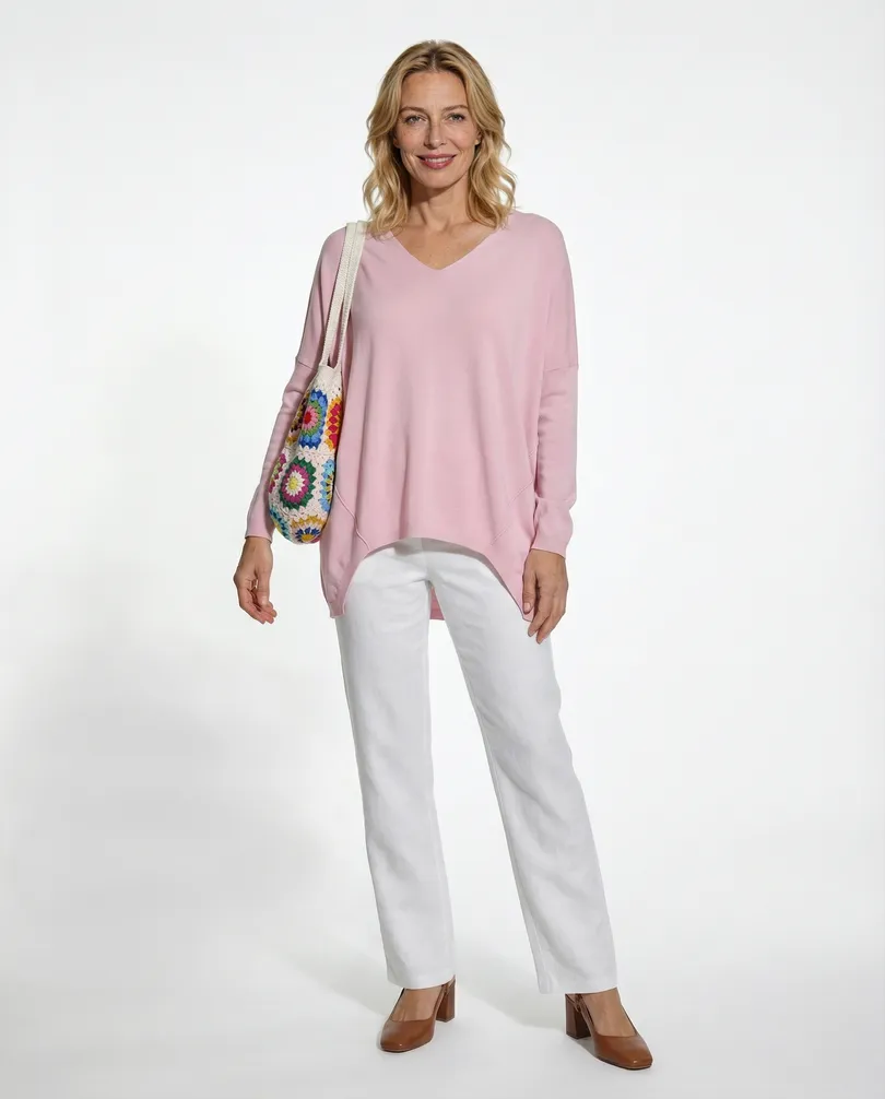 Pullover V-Ausschnitt in  rosa von Moda Italia (Bild 3)