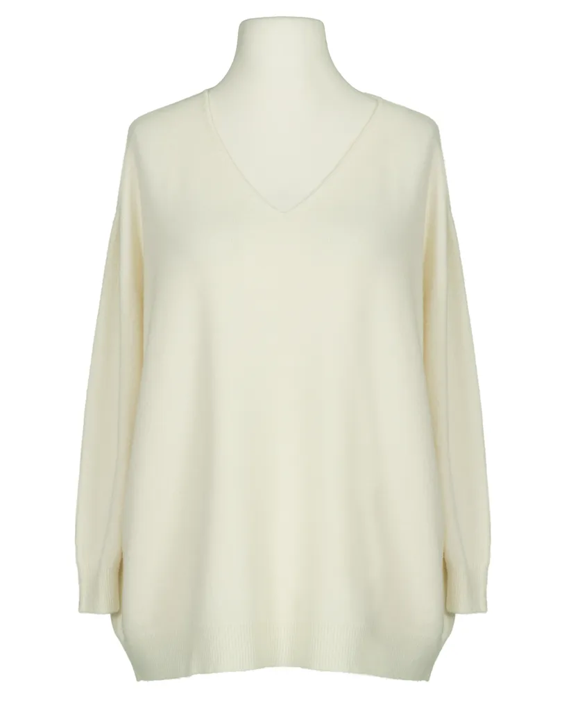 Pullover V-Ausschnitt in wollwei� von Made in Italy