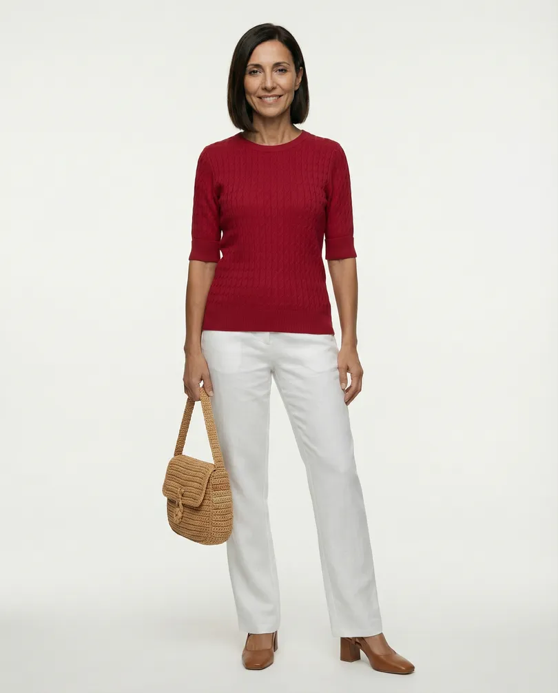 Pullover Zopfmuster in  rot von Made in Italy (Bild 3)