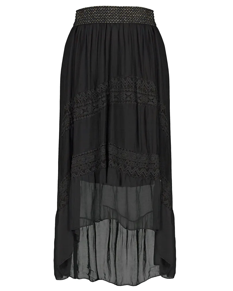 Rock mit Seide und Spitze in  schwarz von Made in Italy (Bild 1)