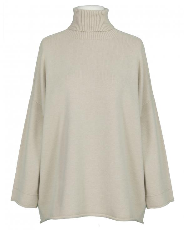 Rollkragenpullover Kastenform in beige von Made in Italy