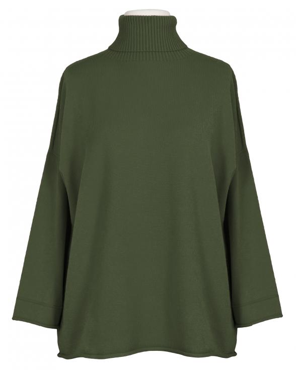 Rollkragenpullover Kastenform in oliv von Made in Italy