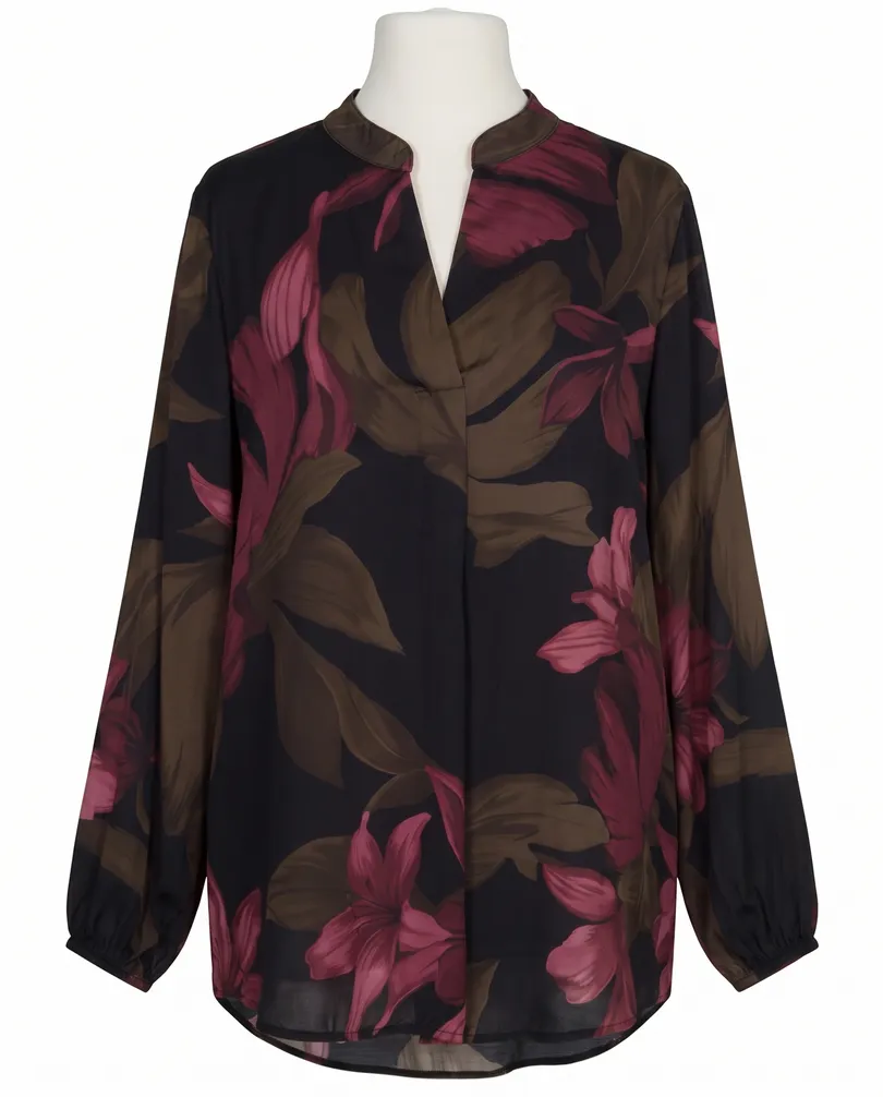 Satinbluse Floral in schwarz-bordeaux von Made in Italy
