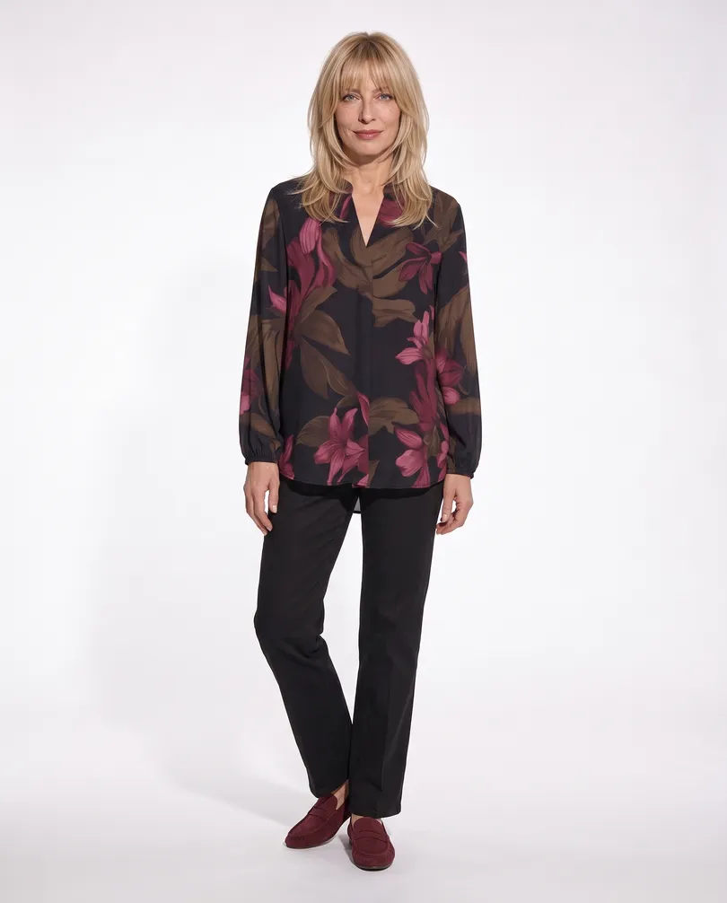 Satinbluse Floral in  schwarz-bordeaux von Made in Italy (Bild 3)