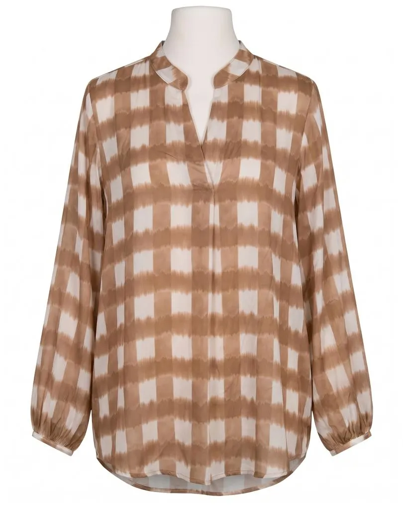 Satinbluse Karomuster in camel von Made in Italy