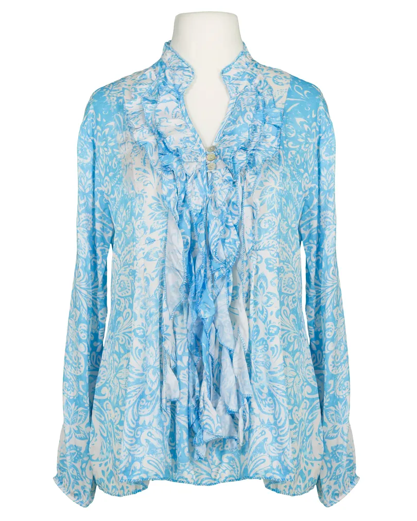 Satinbluse mit Seide Floral in  blau von Made in Italy (Bild 1)