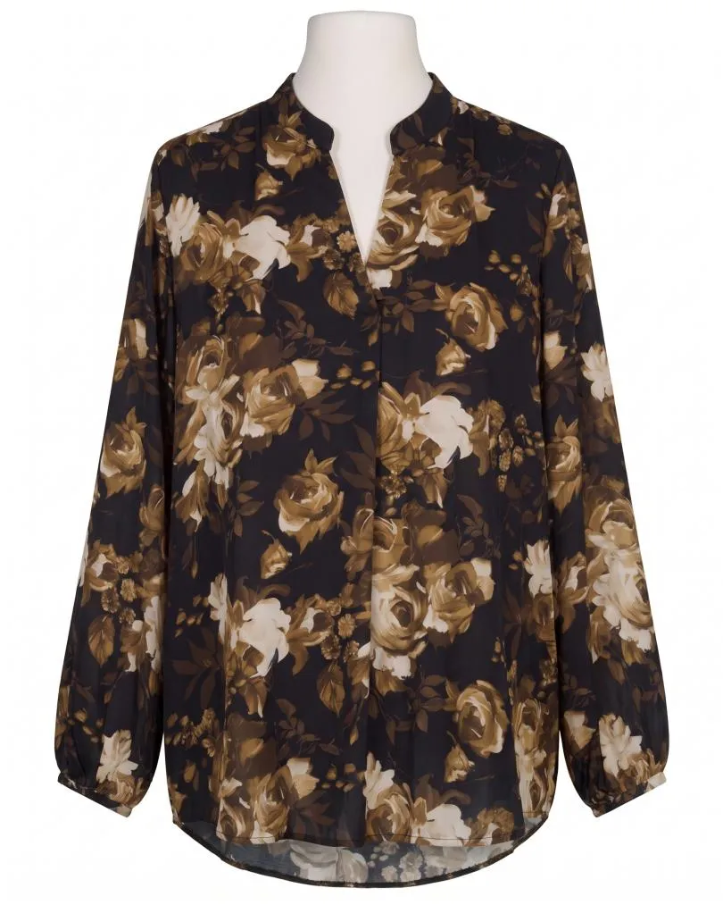 Satinbluse mit Seide Floral in schwarz von Made in Italy