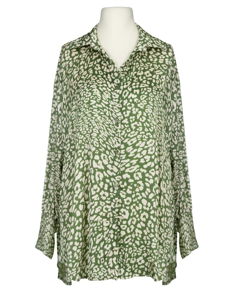 Satinbluse mit Seide Leo Print in  oliv von Made in Italy (Bild 1)