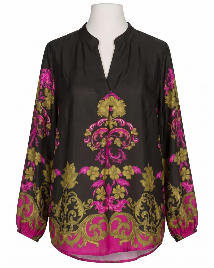 Satinbluse Ornamentmuster in dunkelbraun von Made in Italy