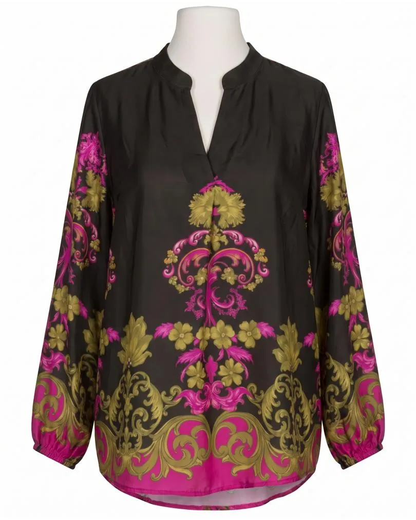 Satinbluse Ornamentmuster in dunkelbraun von Made in Italy
