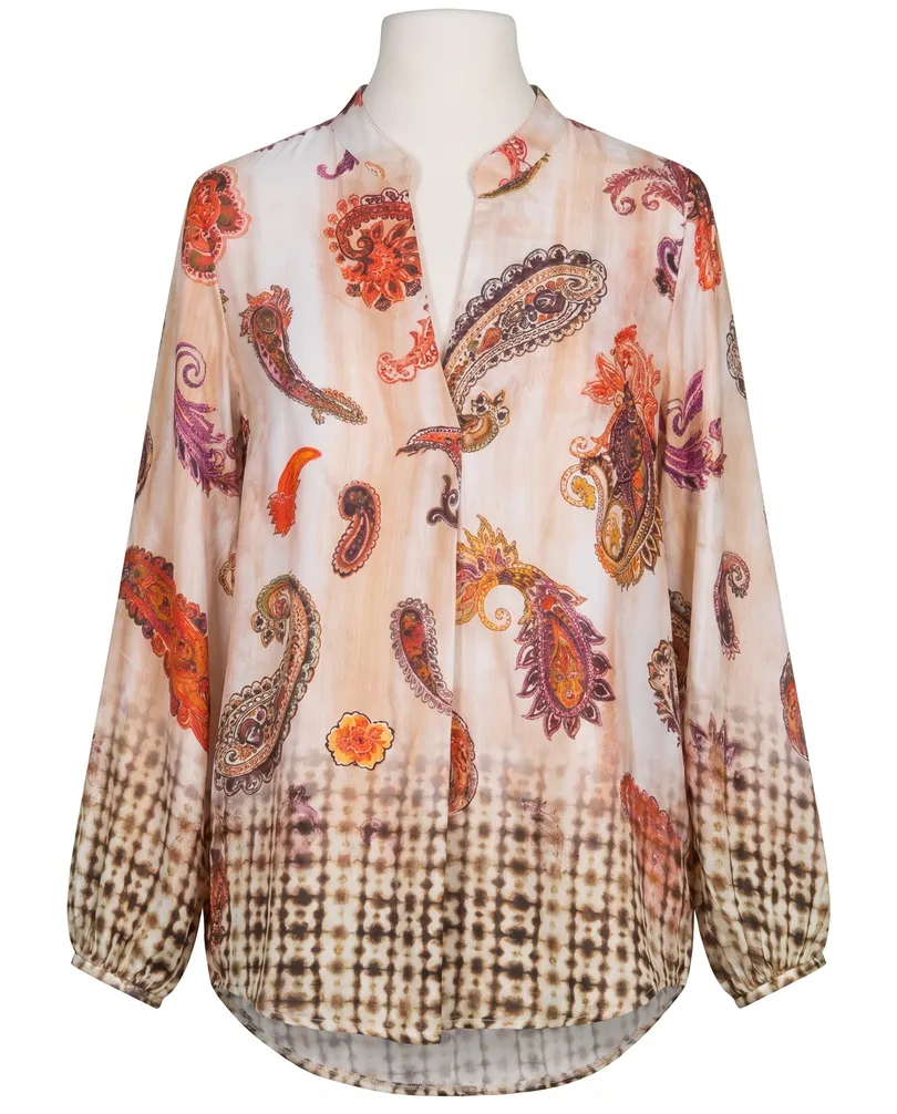 Satinbluse Paisleymuster in beige von Made in Italy