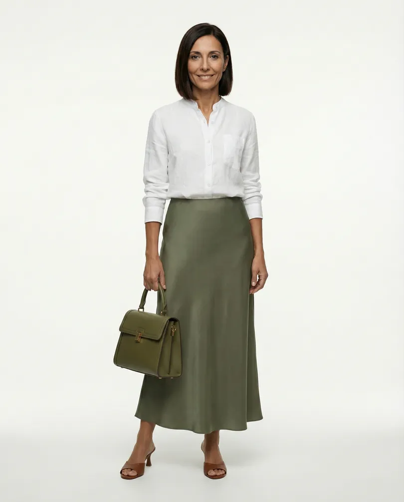 Satinrock mit Seide in  khaki von Selected Touch (Bild 2)