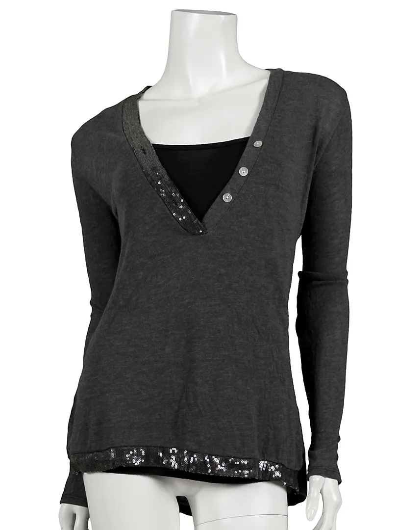 Shirt mit Pailletten 2-tlg. in  anthrazit von Diana (Bild 1)