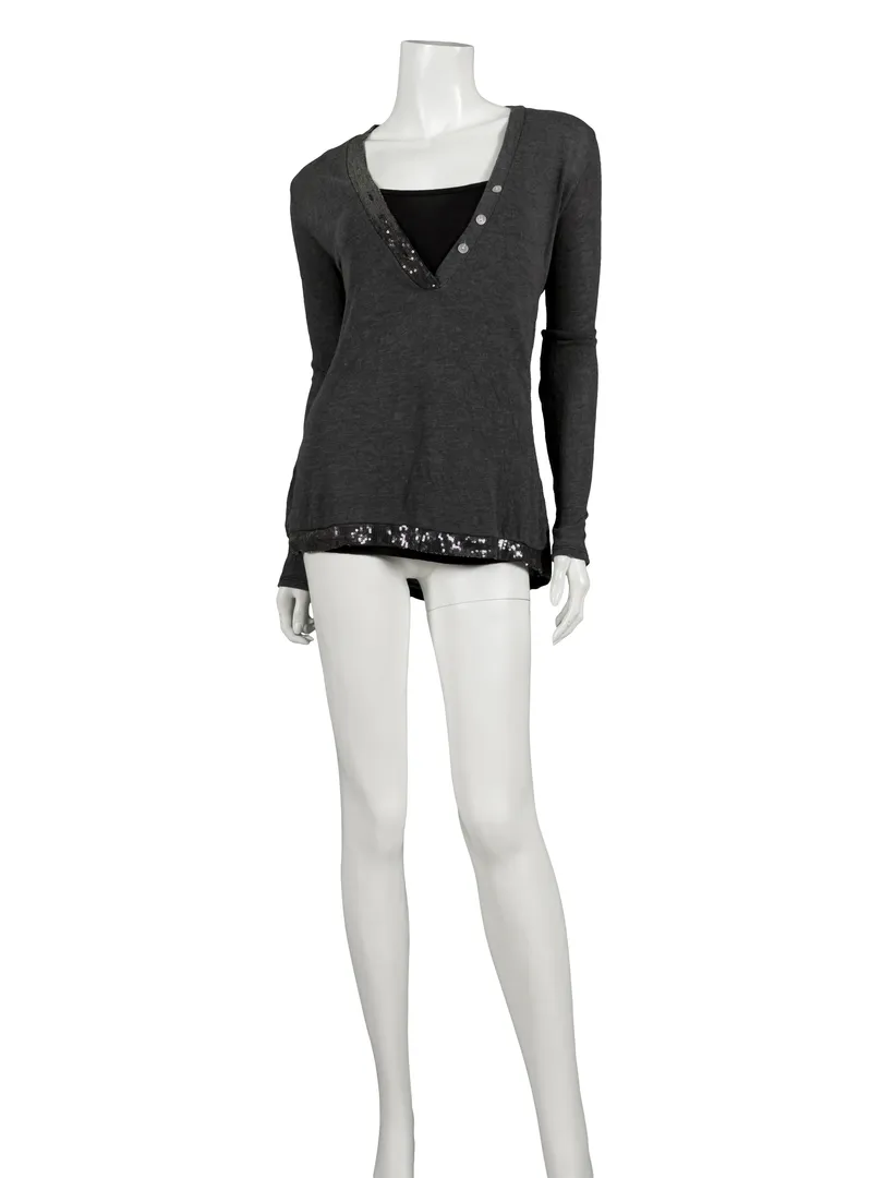 Shirt mit Pailletten 2-tlg. in  anthrazit von Diana (Bild 2)
